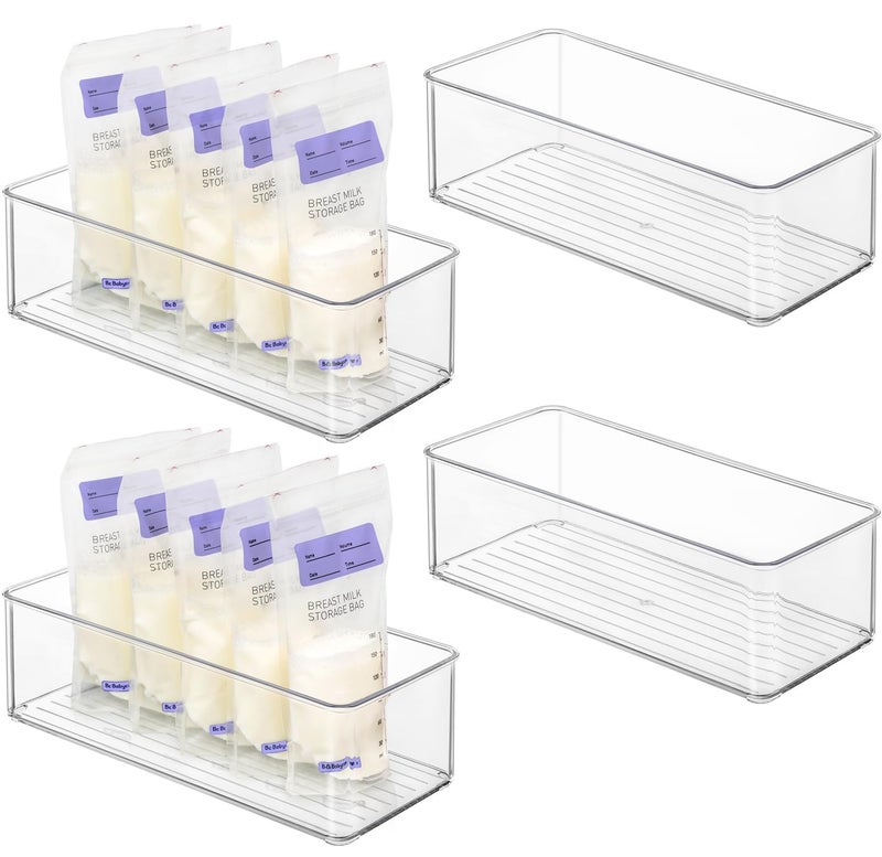 Hudgan 4 Pcs Storage Container Breastmilk for Fridge, Clear Organizer Bins for Milk Bags, Plastic Storage Bins for Freezer, Pantry, Bottles Bathroom, Vanity, Drawer and Yogurts - Image 1
