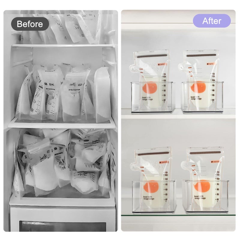 Hudgan 4 Pcs Storage Container Breastmilk for Fridge, Clear Organizer Bins for Milk Bags, Plastic Storage Bins for Freezer, Pantry, Bottles Bathroom, Vanity, Drawer and Yogurts - Image 2