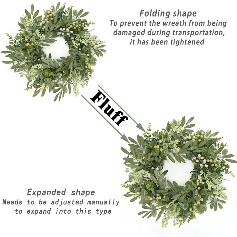 AMF0RESJ Green Eucalyptus Wreaths for Front Door Spring Summer Wreath with Eucalyptus Leaves,Olives Leaves,Mixed Berry for Indoor Outdoor Farmhouse Home Porch Wall Window Festival Wedding Decor - Image 3