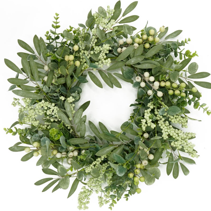 AMF0RESJ Green Eucalyptus Wreaths for Front Door Spring Summer Wreath with Eucalyptus Leaves,Olives Leaves,Mixed Berry for Indoor Outdoor Farmhouse Home Porch Wall Window Festival Wedding Decor - Image 1