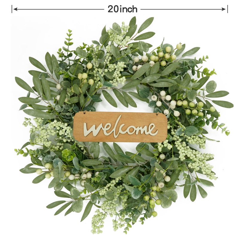 AMF0RESJ Green Eucalyptus Wreaths for Front Door Spring Summer Wreath with Eucalyptus Leaves,Olives Leaves,Mixed Berry for Indoor Outdoor Farmhouse Home Porch Wall Window Festival Wedding Decor - Image 4