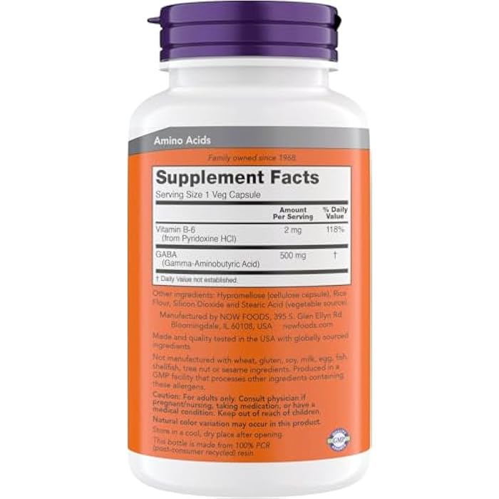 Now Supplements GABA 500 mg Capsules, Premium GABA Supplement for Stress Relief, Vegetarian, Vegan, and Kosher Friendly, Ideal for Balanced Brain Function*, 300 Capsules - Image 2