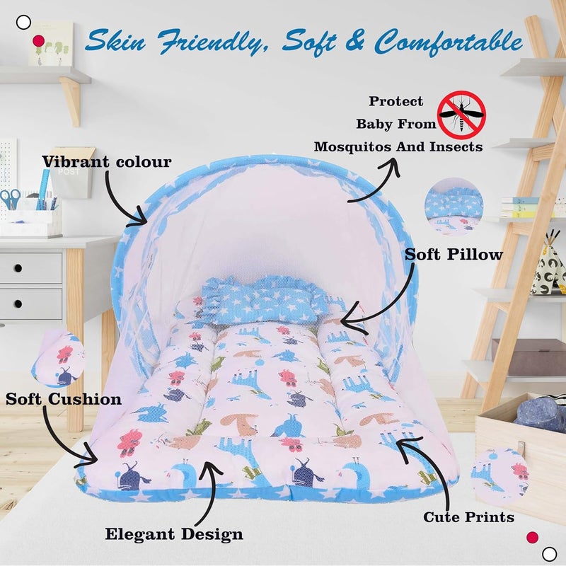 Kwitchy Baby Bedding Set New Born Baby Bed Mattress Mosquito Net Sleeping Bag Gadda Set Nest Bed Cotton Essential Combos Gift Pack Boys Girls 06 Months Blue 4PCS Set - Image 3