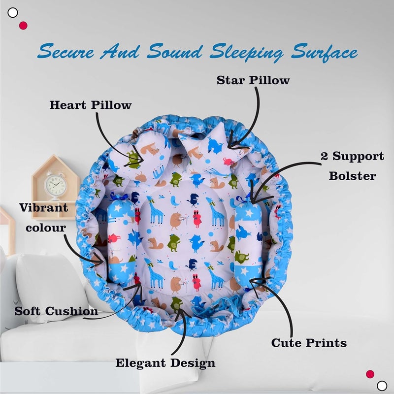 Kwitchy Baby Bedding Set New Born Baby Bed Mattress Mosquito Net Sleeping Bag Gadda Set Nest Bed Cotton Essential Combos Gift Pack Boys Girls 06 Months Blue 4PCS Set - Image 5