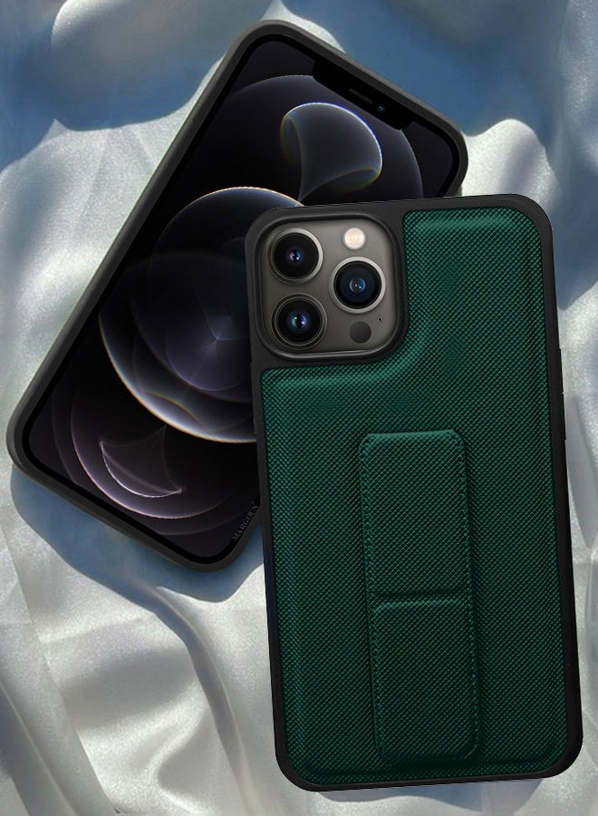 CATANES Shockproof Case with Integrated Hand Strap for iPhone 12 Pro Max - Foldable Kickstand and Anti-Drop Protection for Secure Grip and Hands-Free Viewing - Green - Image 3