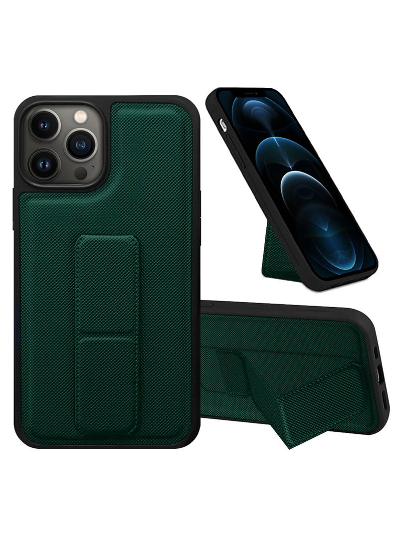 CATANES Shockproof Case with Integrated Hand Strap for iPhone 12 Pro Max - Foldable Kickstand and Anti-Drop Protection for Secure Grip and Hands-Free Viewing - Green - Image 1