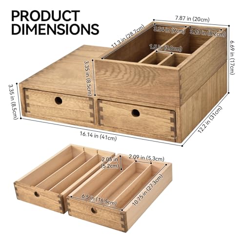 KIRIGEN Wood Coffee Station Organizer Coffee Bar Accessories Storage Organizer Coffee and Tea Condiment Storage Organizer Coffee Pod Holder with Drawers Brown (KFJTZ-DBR) - Image 3