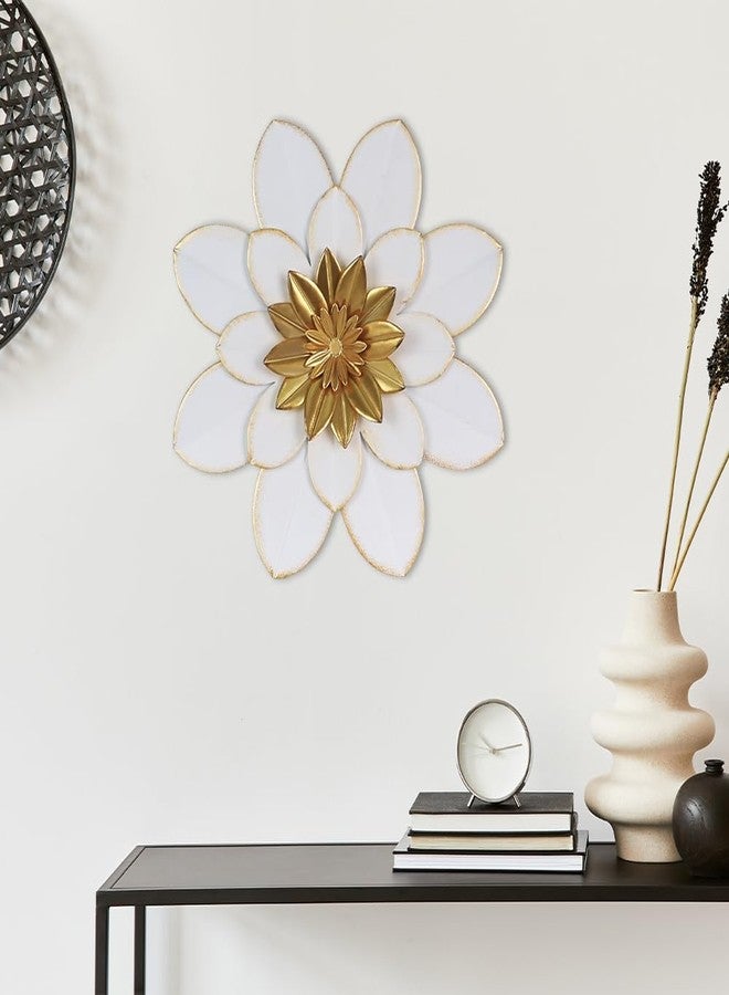 hogardeck Metal Flower Wall Decor, 16" White Gold Floral Metal Wall Art for Indoor Outdoor, Boho Farmhouse Modern Wall Decor for Bathroom, Living Room, Kitchen, Bedroom, Porch, Garden, Yard - Image 3