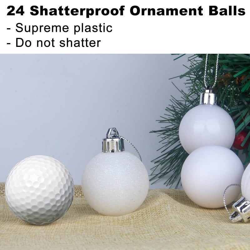 GameXcel White 1.6"" Small Christmas Balls Christmas Tree Decoration Ornaments Shatterproof Hanging Balls for Birthday Halloween Holiday Wedding Decorations Set of 24pcs - Image 3