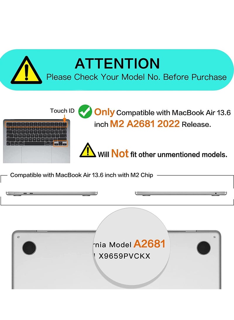 MacBook Air 13.6 inch Case 2022 2023 Release A2681 M2 Chip with Retina Display & Touch ID Protective Plastic Hard Shell Case Cover Crystal Clear - Image 3