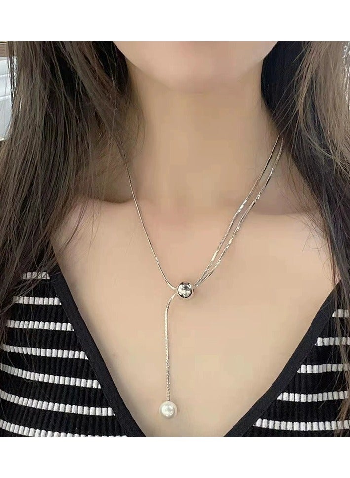 Goolsky Long Snake Chain Necklace with Round Ball Pendant – Casual INS Style Autumn/Winter Statement Jewelry for Women  - Image 1