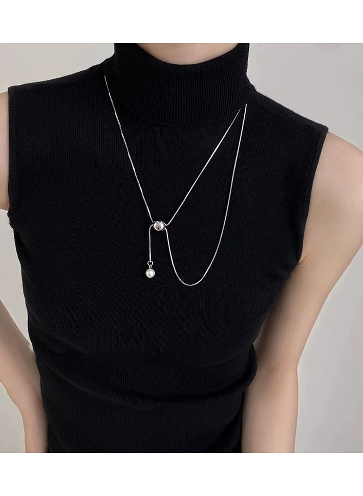 Goolsky Long Snake Chain Necklace with Round Ball Pendant – Casual INS Style Autumn/Winter Statement Jewelry for Women  - Image 2