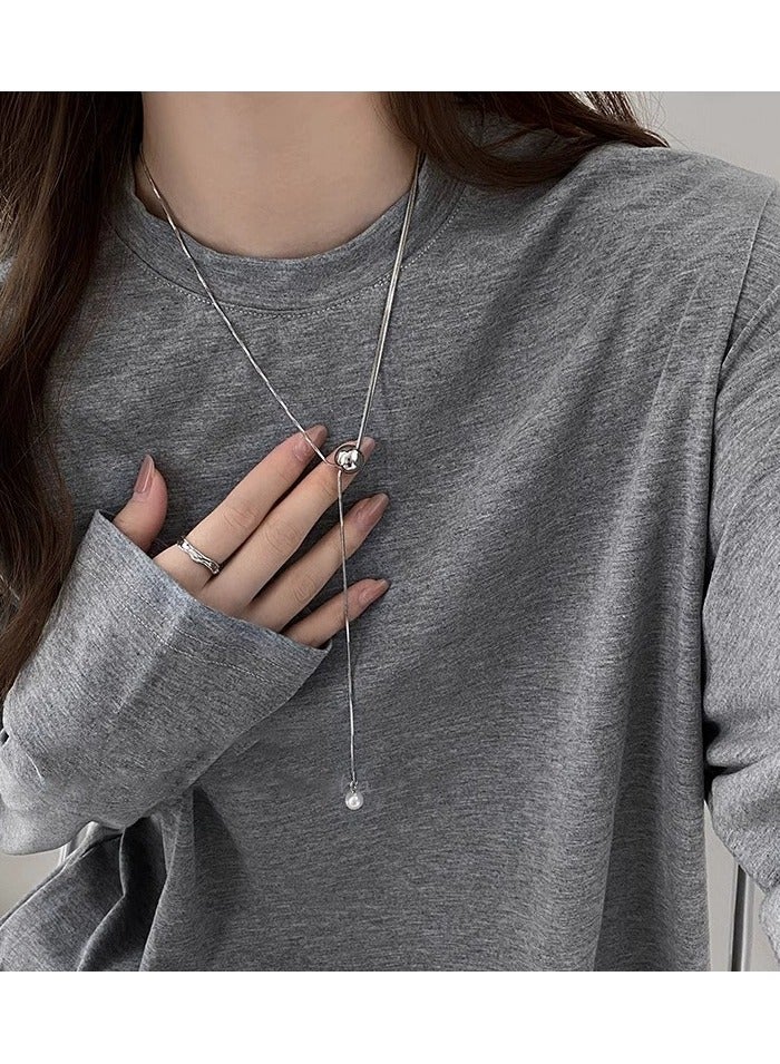 Goolsky Long Snake Chain Necklace with Round Ball Pendant – Casual INS Style Autumn/Winter Statement Jewelry for Women  - Image 3
