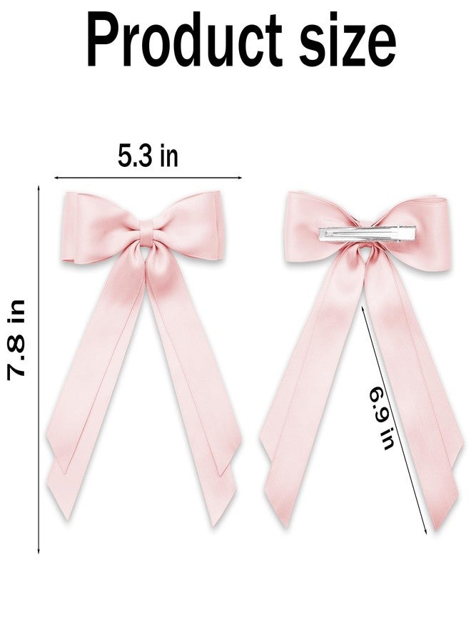 TULOBI 2Pcs Coquette Pink Hair Bows for Women Girls Silky Satin Bow Hair Clips with Long Tail Cute Bow for Hair Accessories Teen Gifts Trendy Stuff - Image 2