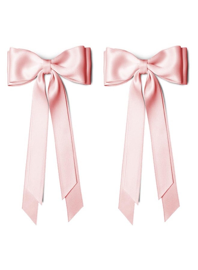 TULOBI 2Pcs Coquette Pink Hair Bows for Women Girls Silky Satin Bow Hair Clips with Long Tail Cute Bow for Hair Accessories Teen Gifts Trendy Stuff - Image 1