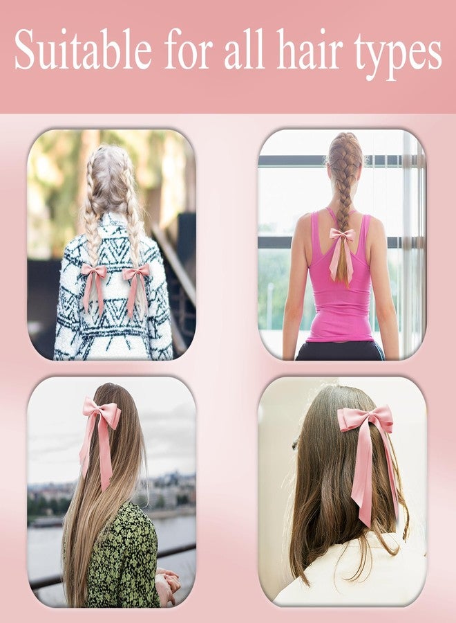 TULOBI 2Pcs Coquette Pink Hair Bows for Women Girls Silky Satin Bow Hair Clips with Long Tail Cute Bow for Hair Accessories Teen Gifts Trendy Stuff - Image 4