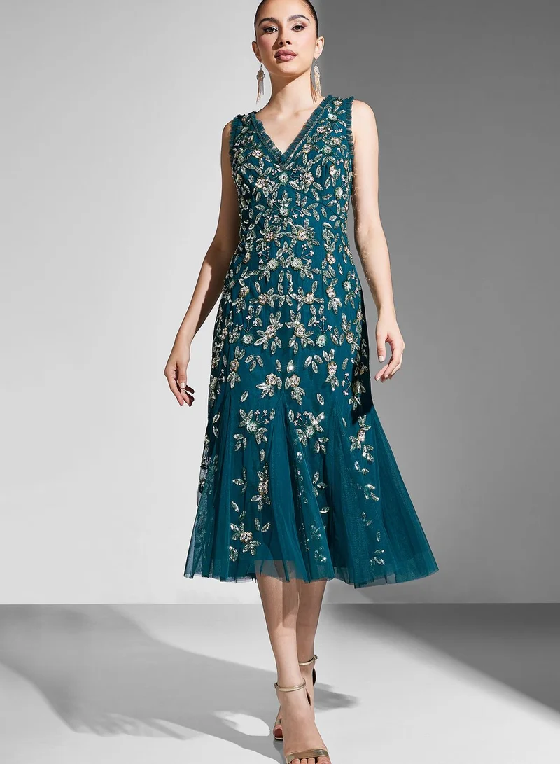 Adrianna Papell Embroidered Tiered Dress