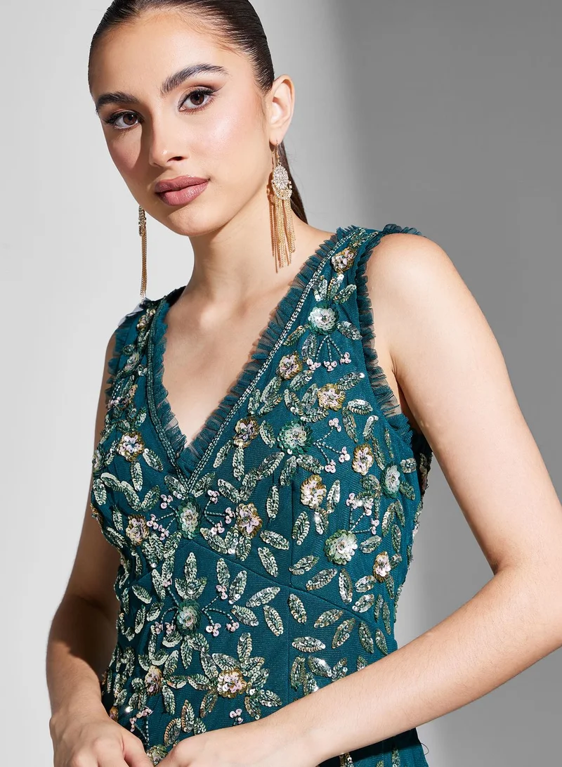 Adrianna Papell Embroidered Tiered Dress
