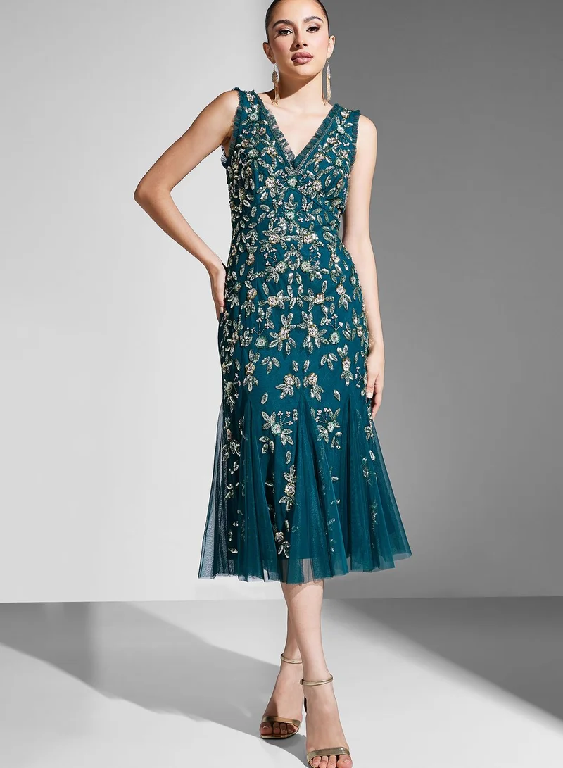 Adrianna Papell Embroidered Tiered Dress