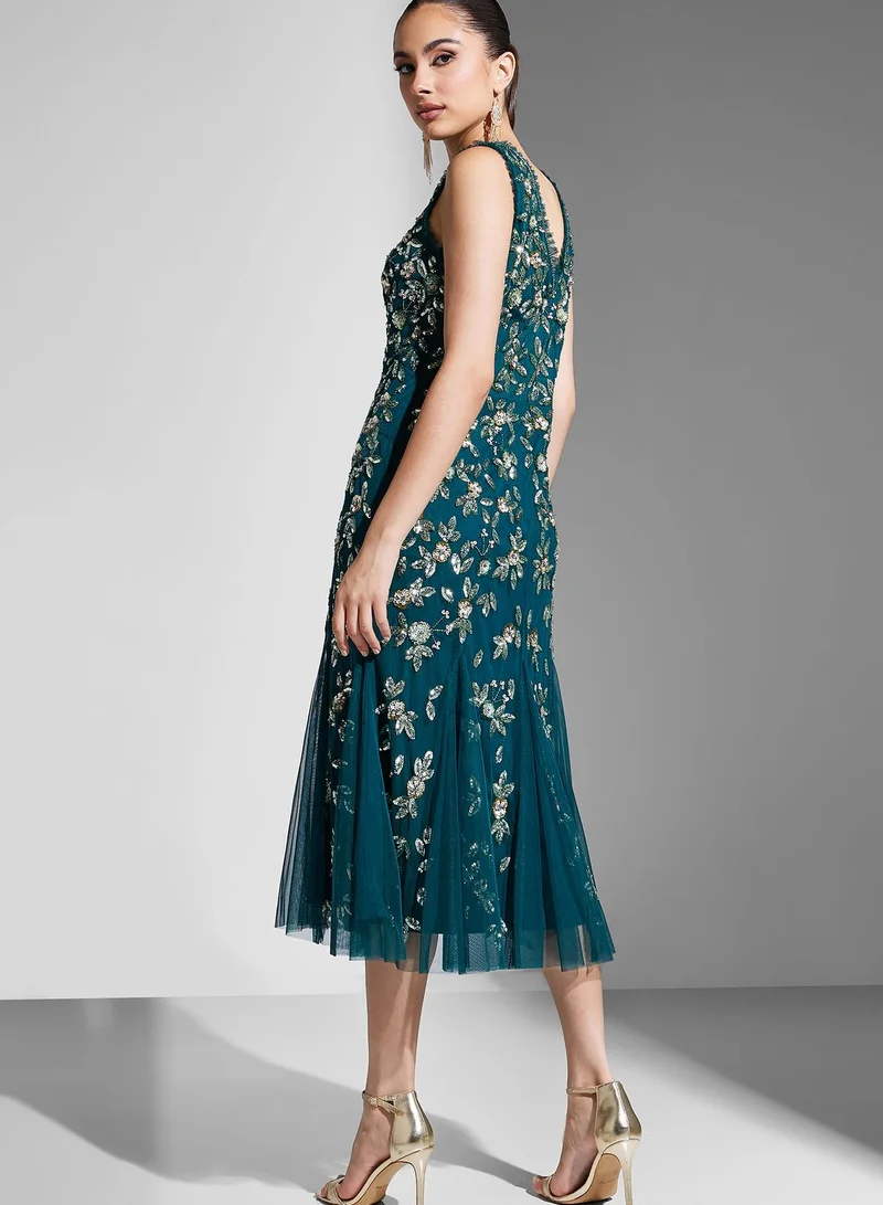 Adrianna Papell Embroidered Tiered Dress