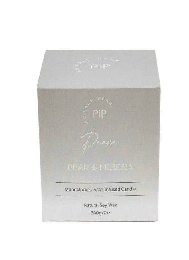 Prickly Pear - Prickly Pear Moonstone Crystal 'Peace' Candle, 100% Natural Soy Wax with Authentic Crystals, Comes in Glass Vessel with a burn time of 45 Hrs, 200g - Image 1