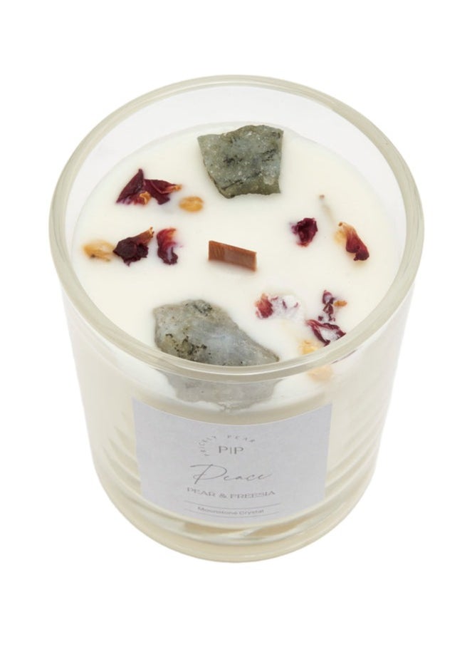 Prickly Pear - Prickly Pear Moonstone Crystal 'Peace' Candle, 100% Natural Soy Wax with Authentic Crystals, Comes in Glass Vessel with a burn time of 45 Hrs, 200g - Image 1