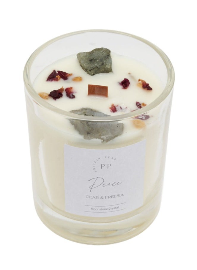 Prickly Pear - Prickly Pear Moonstone Crystal 'Peace' Candle, 100% Natural Soy Wax with Authentic Crystals, Comes in Glass Vessel with a burn time of 45 Hrs, 200g - Image 1