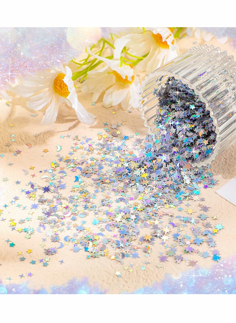 Zikra Holographic Star and Moon Table Confetti Iridescent Metallic Glitter Foil Confetti Sequin Star Moon Scatter for Birthday Wedding Festival Party DIY Decoration(3-10mm, 150g) - Image 4