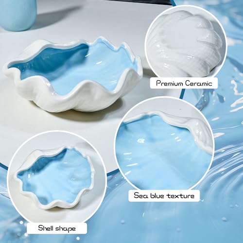 QIANCHANG Seashell Ceramic Jewelry Trinket Tray, Blue White Decorative Ring Holder Dish for Rings Earrings Necklaces, Women’s Birthday Gift, Mother’s Day Present - Image 3
