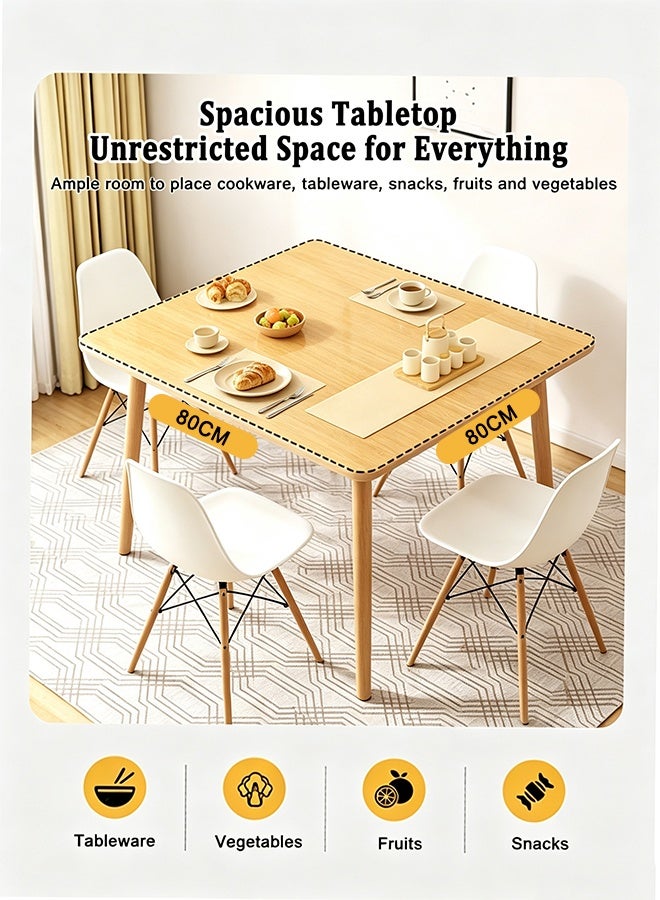 Wooden Dining Table, 80cm Dining Room Kitchen Table, White Modern Square Dining Table with Solid Wood Legs, Multi-Functional Desk for Kitchen Dining Room and Living Room - Image 5