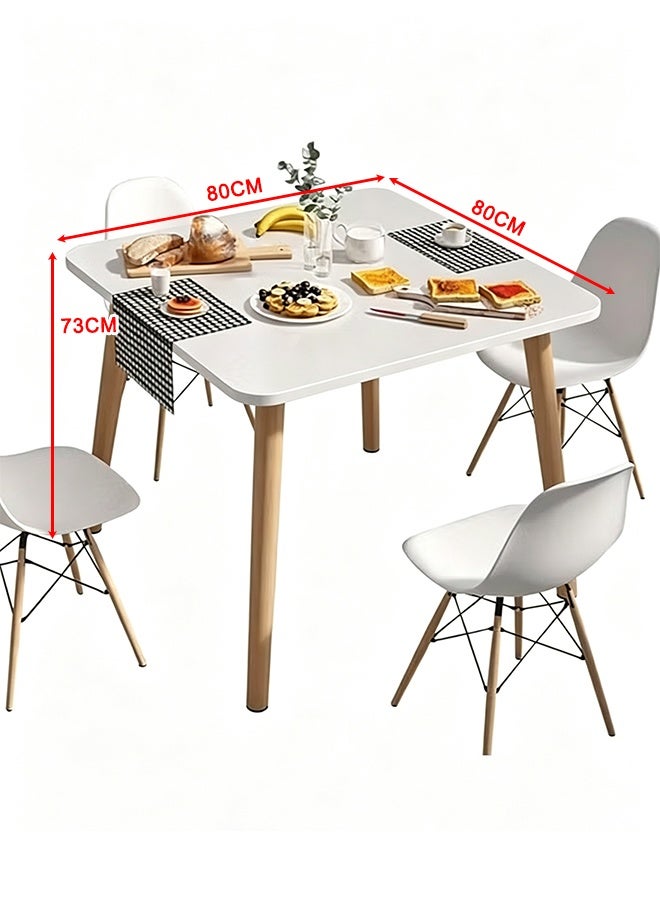 Wooden Dining Table, 80cm Dining Room Kitchen Table, White Modern Square Dining Table with Solid Wood Legs, Multi-Functional Desk for Kitchen Dining Room and Living Room - Image 2