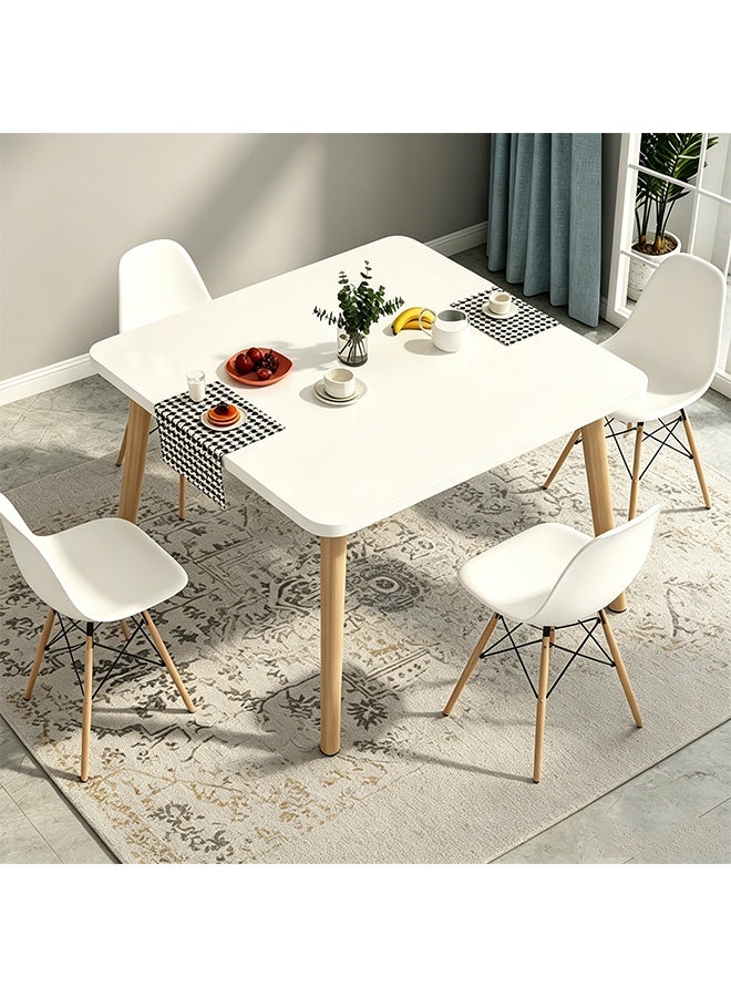 Wooden Dining Table, 80cm Dining Room Kitchen Table, White Modern Square Dining Table with Solid Wood Legs, Multi-Functional Desk for Kitchen Dining Room and Living Room - Image 1