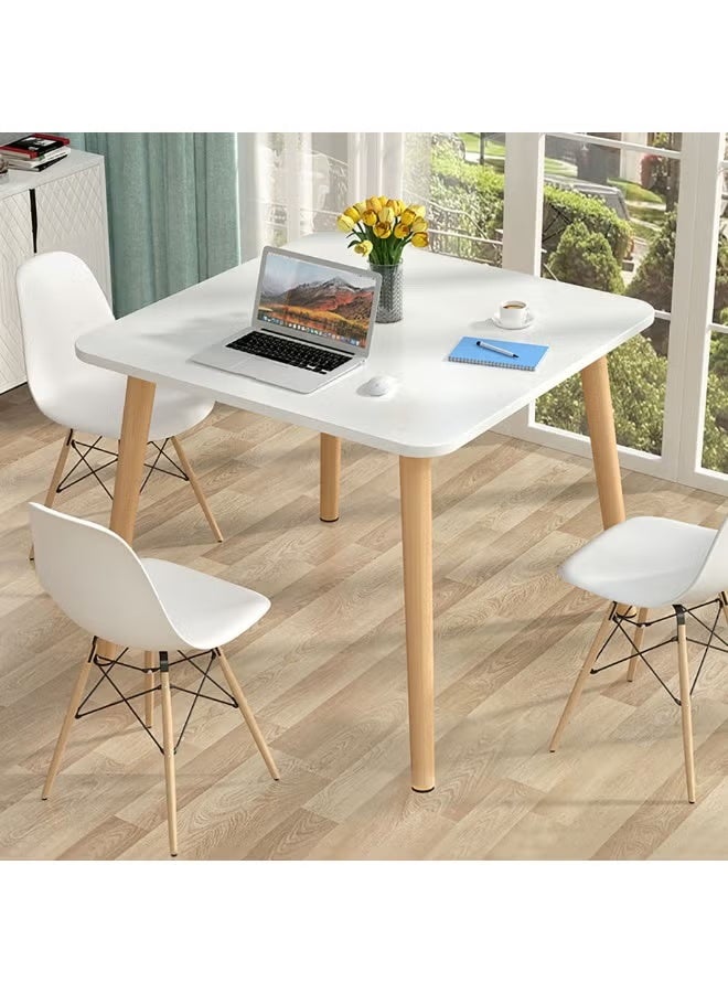 Wooden Dining Table, 80cm Dining Room Kitchen Table, White Modern Square Dining Table with Solid Wood Legs, Multi-Functional Desk for Kitchen Dining Room and Living Room - Image 1