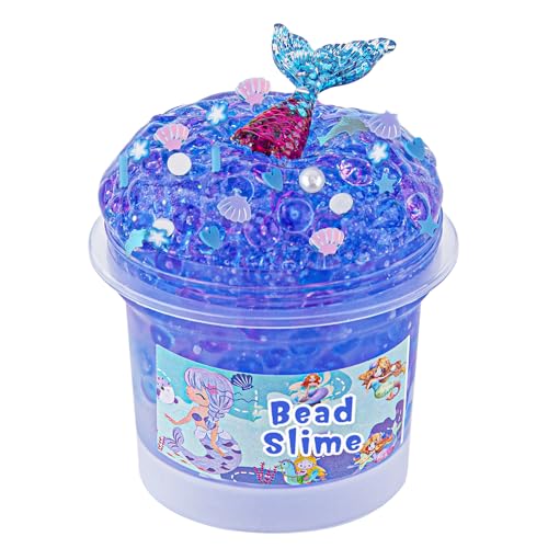 Okaybee Mermaid Fishbowl Bead Slime Super Stretchy NonSticky Crunchy Slime Sensory Toy Kids Slimes Party Favor Gift for Birthday Easter Halloween Christmas - Image 1