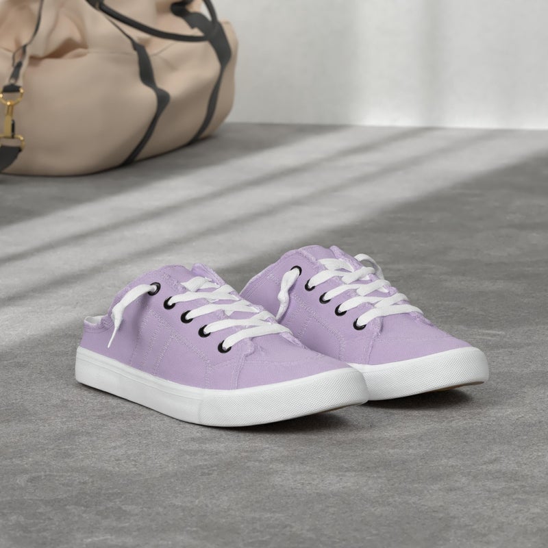 Obtaom Women Canvas Mules Memory Foam Clipper Fashion Sneakers Comfortable Slip-On Mule Backless Holiday Shoesï¼ˆPurpleï¼ŒUS7ï¼‰ - Image 2
