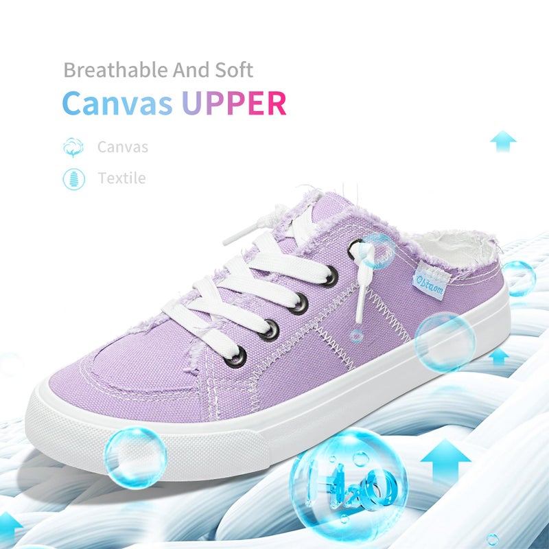 Obtaom Women Canvas Mules Memory Foam Clipper Fashion Sneakers Comfortable Slip-On Mule Backless Holiday Shoesï¼ˆPurpleï¼ŒUS7ï¼‰ - Image 4