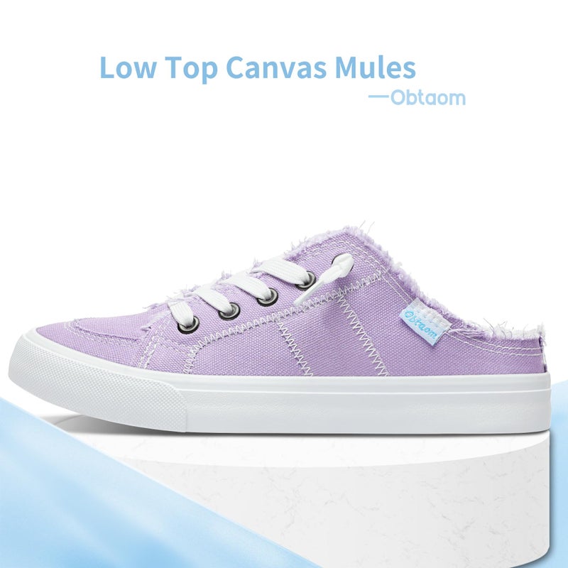 Obtaom Women Canvas Mules Memory Foam Clipper Fashion Sneakers Comfortable Slip-On Mule Backless Holiday Shoesï¼ˆPurpleï¼ŒUS7ï¼‰ - Image 3