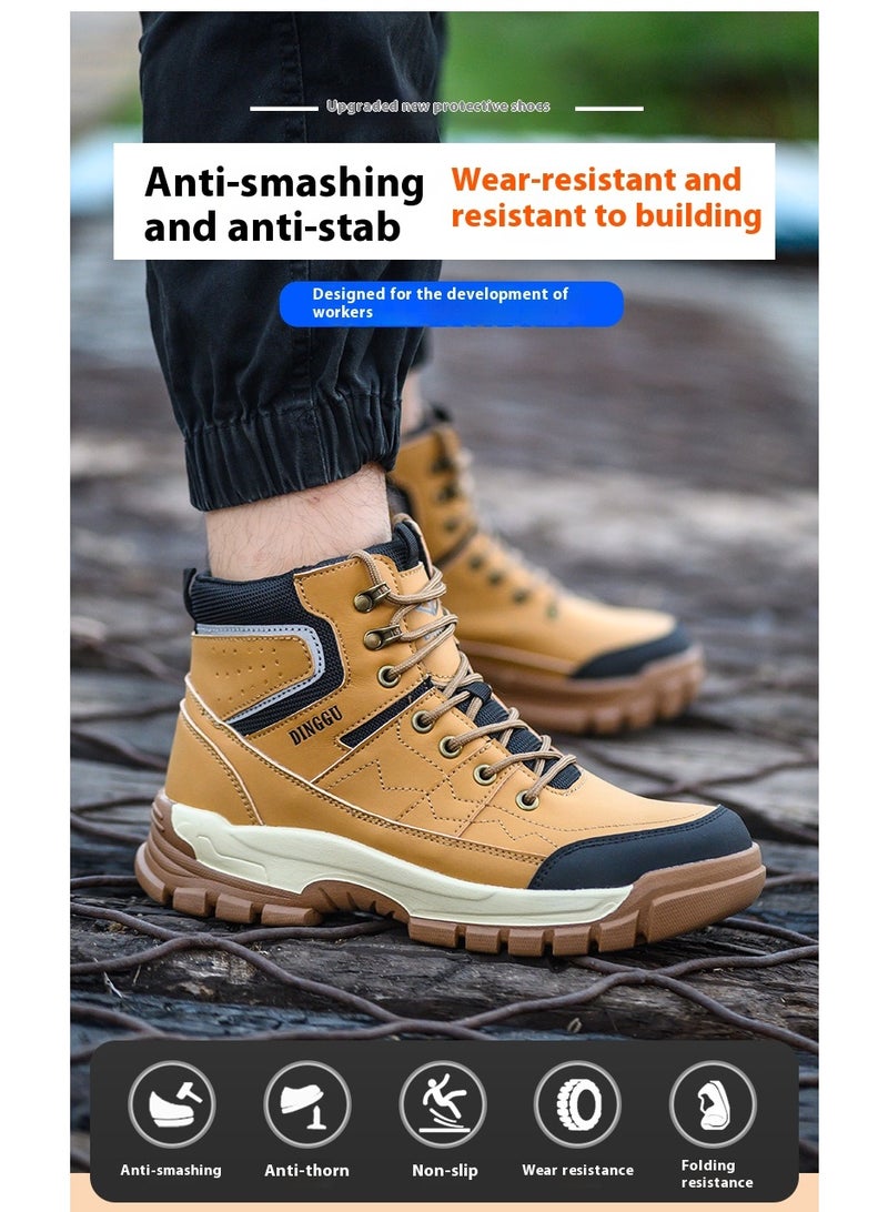 Dinggu أحذية أمان رجالية ذات أصابع فولاذية، خفيفة الوزن ومريحة، مقاومة للثقب ومقاومة للانزلاق، مقاومة للتآكل ومتينة، مريحة لفترات طويلة من الوقوف، خفيفة الوزن وجيدة التهوية، أحذية عمل يمكن ارتداؤها أيضًا كأحذية رياضية عصرية. - Image 1