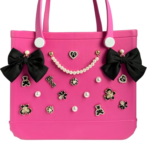 Everfunny Charms for Bogg Bag,Pearls,Butterfly Flowers and Chain for Bogg Bag Accessories Charms(20 pcs) (Black) - Image 2