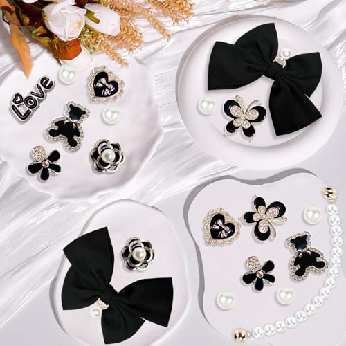 Everfunny Charms for Bogg Bag,Pearls,Butterfly Flowers and Chain for Bogg Bag Accessories Charms(20 pcs) (Black) - Image 3