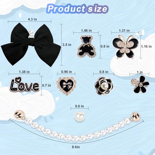 Everfunny Charms for Bogg Bag,Pearls,Butterfly Flowers and Chain for Bogg Bag Accessories Charms(20 pcs) (Black) - Image 4