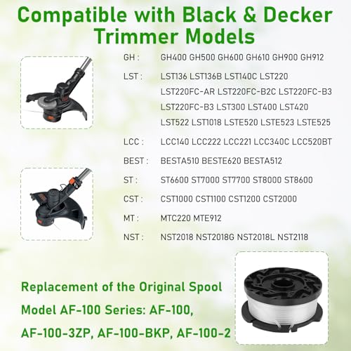 Hechuang 10 Pack Weed Eater Spool Spool Replacement for Black+Decker AF-100 String Trimmers,30ft 0.065" Line String Trimmer Replacement Spool, (8 Replacement Spool, 2 Trimmer Cap, 2 Pack Spring) - Image 4
