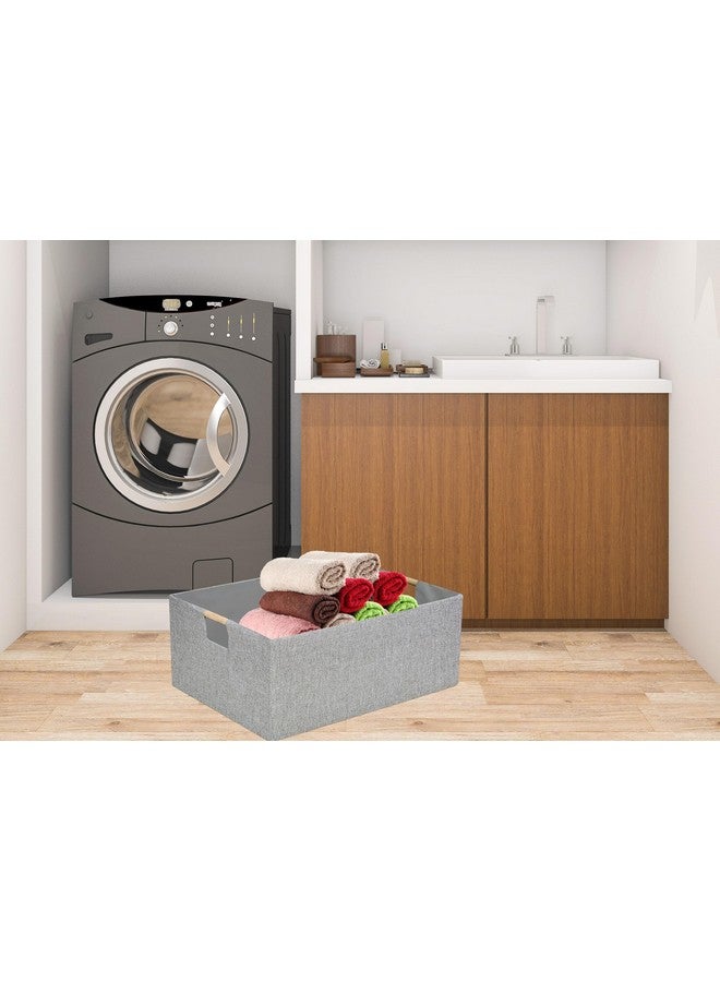 FUULOXE Collapsible Storage Box for Women - Foldable Home Organizer 16.9x12.5x7Inches with Wooden Handles | Closet, Bathroom & Kids Room Storage | Heavy-Duty Linen Fabric 2Pack - Image 5