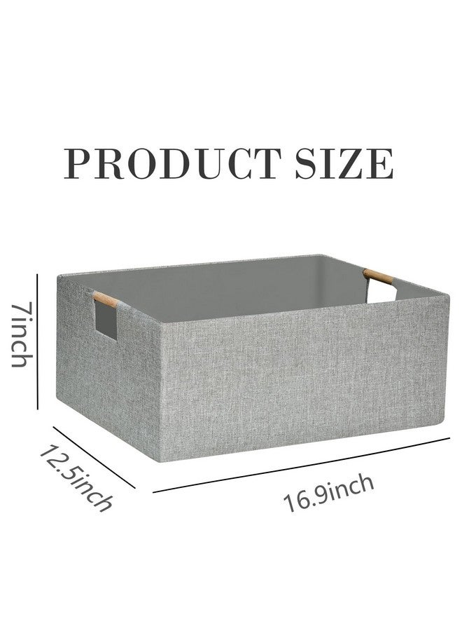 FUULOXE Collapsible Storage Box for Women - Foldable Home Organizer 16.9x12.5x7Inches with Wooden Handles | Closet, Bathroom & Kids Room Storage | Heavy-Duty Linen Fabric 2Pack - Image 2