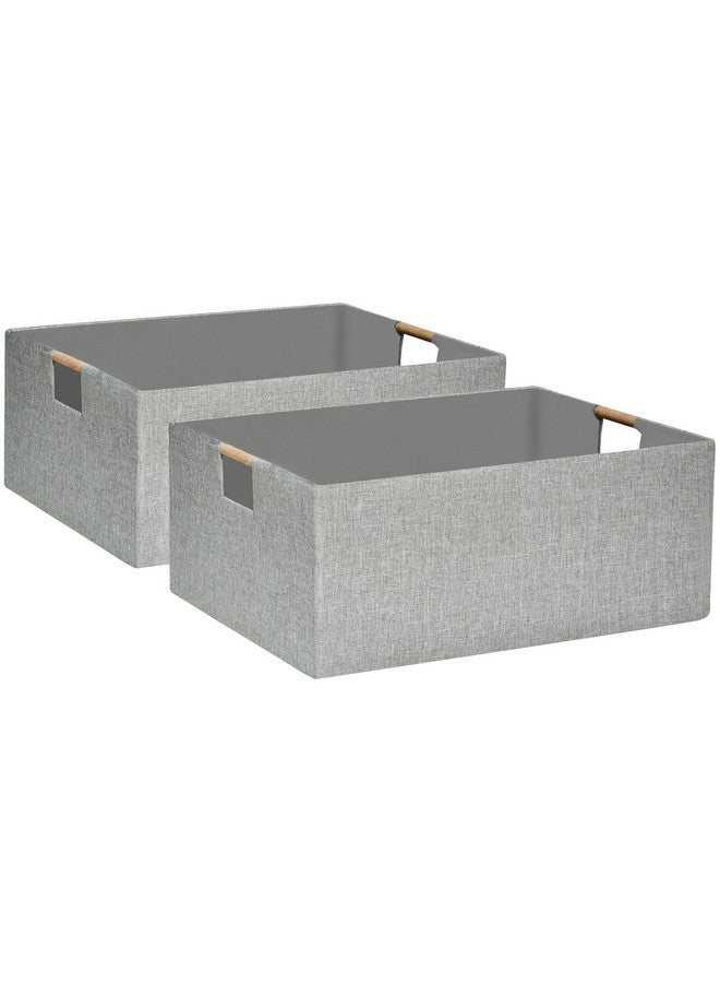 FUULOXE Collapsible Storage Box for Women - Foldable Home Organizer 16.9x12.5x7Inches with Wooden Handles | Closet, Bathroom & Kids Room Storage | Heavy-Duty Linen Fabric 2Pack - Image 1