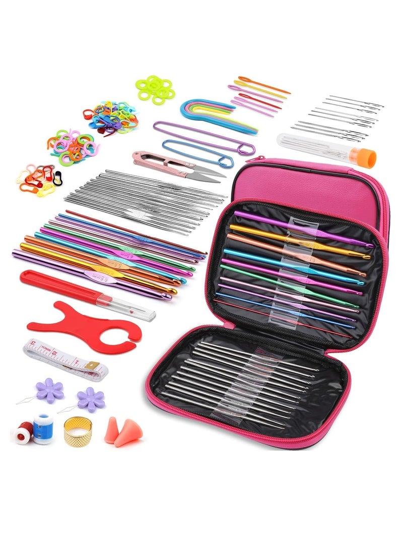 SYOSI Crochet Hooks Set 110 Pcs Crochet Kit Crochet Hooks Kit with Storage Case Ergonomic Knitting Needles Blunt Needles Stitch Marker DIY Hand Knitting Craft Art Tools for Beginners - Image 1