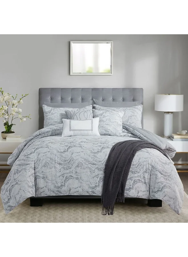 DANUBE HOME Allure Berenika 10 - Pieces Super King Comforter Set Luxurious, Soft Bedding with Comforter, Fitted sheet, Pillowscases, Throws And More, 260X260 Cm Grey
