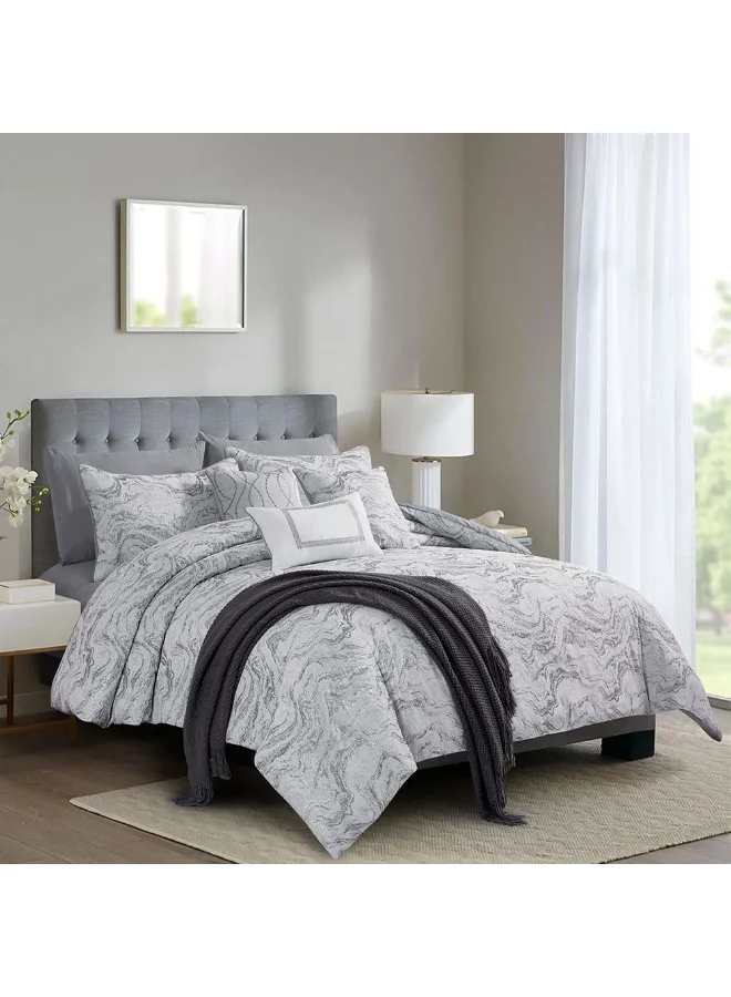 DANUBE HOME Allure Berenika 10 - Pieces Super King Comforter Set Luxurious, Soft Bedding with Comforter, Fitted sheet, Pillowscases, Throws And More, 260X260 Cm Grey