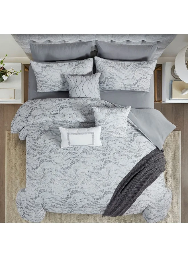DANUBE HOME Allure Berenika 10 - Pieces Super King Comforter Set Luxurious, Soft Bedding with Comforter, Fitted sheet, Pillowscases, Throws And More, 260X260 Cm Grey