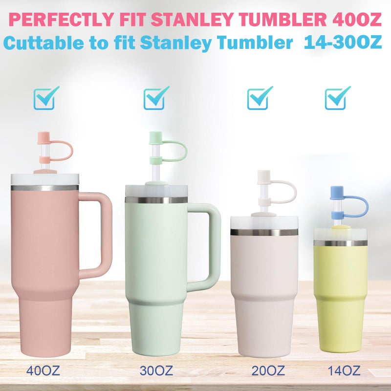 LUCKINEE 6 Plastic Straws Reusable for Stanley Tumbler 30 oz 40 oz, 12 Inch Straight Replacement Straw with 6 Colorful Straw Covers, 2 Cleaning Brushes for Stanley Cup Accessories - Image 3